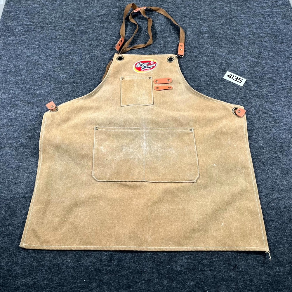 Super Cream Apron Unisex One Size‎ Beige Logo Canvas Pockets Adjustable Strap